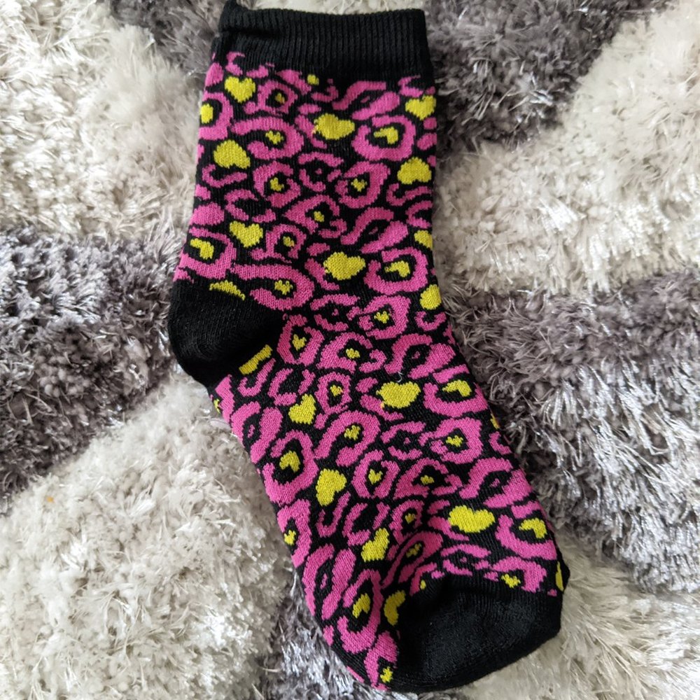 Neon Leopard & Hearts Ankle Socks SMALL!